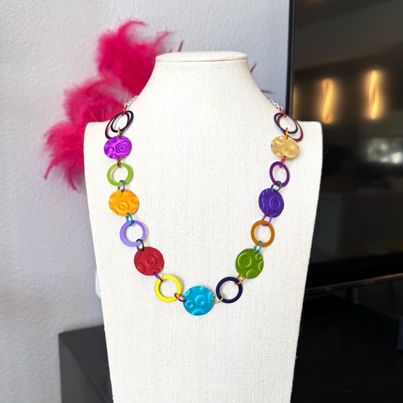 Colorful Circle Metal Link Necklace - Picture 2 of 7